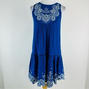 Anthropologie Meadow Rue Blue White Embroidered Dress Size 4